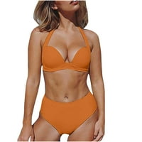 Ženski split bikini kupaći kostim seksi V izrez Push up Halter kupaći kostime Čvrsta boja Dvije kupaće odijelo Tummy Control Beach Set
