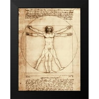Da Vinci, Leonardo Crni moderni uokvireni muzej umjetnički print pod nazivom - Vitruvijski čovjek