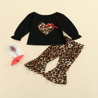 Proljetna Hue Toddler Baby Girls Odjeća za srce uzorka The Majica Leopard Flared Hlače jesenje opružne
