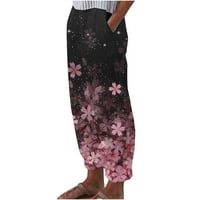 Honeeladyyy ženski ljetni casual labavi prozračni modni džep Štampari hlače hlače za crtanje svjetla široke pantalone za noge