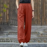 Joga hlače Ženski povremeni tanki visoki elastični struk čvrste boje Sportske pamučne i posteljine hlače