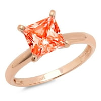 1. CT sjajna princeza simulirani crveni dijamant 14k Rose Gold Solitaire prsten sz 10
