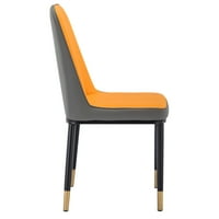 Kožna stolica za blagovaonicu od 6, udobne stolice za slobodno vrijeme Kuhinjske stolice sa metalnim pozlaćenim nogama, tapecirane stolice za stolice za stolice za kontra dnevne sobe, narandžaste + svijetlo sive