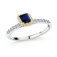 Gem Stone King 0. CT Blue Sapphire G-H Lab Grown Diamond srebro i 10k žuti zlatni prsten