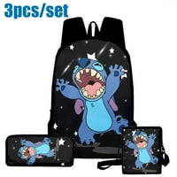 Set Kids Stitch Cartoon Crni ruksak, putni torbu Ležerne prilike školske torbe sa torbama na ramenu Pencase