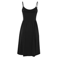 Jjayotai Plus Veličina Ženska haljina za čišćenje Ženska modna gumba Ljetni morsko morsko rezanje bez rukava V-izrez Puno u boji Casual haljina bljeskalica Black