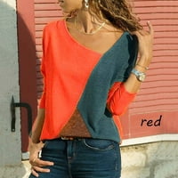 Crvene majice za žene O-izrez u boji sudari u boji dugi rukavi plus veličina Jednostavna bluza