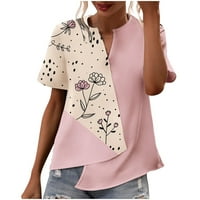 Ženske kratki rukav splitski izrez asimetrični bluze za patchwork print casual majice bluza vrhovi majice