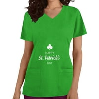 CETHRIO WOMENS T majice - modni visak V-izrez Jesen uzročni džepovi iz pulover Bluza Green