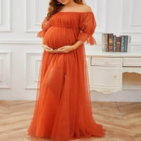Biayxms Ženska dugačka haljina za materinstvo od ramena kratkih rukava Tulle haljina trudnoće za fotografije