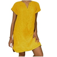 Plus size od pamučne posteljine mini haljina za žene Ljeto casual kratkih rukava V izrez na plaži na