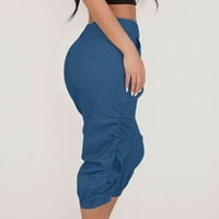 ManXivoo pantalone za žene Ženske teretne pantalone sa džepom High Squist Jogging Bojets Solid Boja Ljetne pantalone Paruške pakete Radne pantalone Ženske hlače Tamno plava