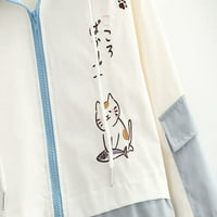 Cocopeaunt Women Cat Hoodie, slatka djevojka japanska jakna tkanina Estetska zip up dukserica s kapuljačom sa džepom za zimsku pad