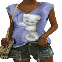 Avamo Žene Ljetne vrhove Cat Print T Majica Majica bez rukava Dame Lames Tee Dailyer Tunnic Bluza Purple