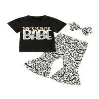 Binweede dječje odijelo, kratki rukav okrugli vrat pisma za ispis majica + leopard ispis plamene pantalone