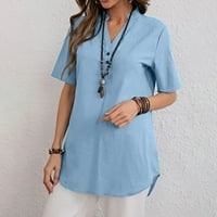 Pejock Ženska ljetna gumba V-izrez Čvrsta ležerna labava kratki rukav V-izrez Bluze za majice na vrhu