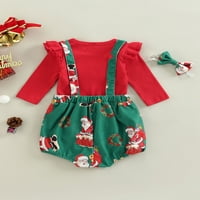 Kid djevojke božićne hlače odijelo dugih rukava okrugli vrat ruffle majica + božićni santa tiskarskih