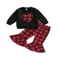 Coduop Djevojke devojke Valentines Day Outfit setovi dugih rukava pulover za ispis srca + pantalone
