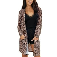 Ženska casual jakna - modni leopard tiskani bluza za bluzu pamuk dugih rukava smeđu xxl