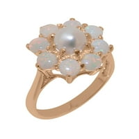 Britanci napravili tradicionalni čvrsti kruni 10k ružičasti zlatni prsten sa kultiviranim prstenom za biser i Opal Womens - Opcije veličine - Veličina 4,25