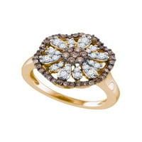 Čvrsta 10k ruža zlato smeđa okrugla dijamant cvijet klastera angažman obdarnika vjenčanja prstenaste