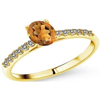 Gem Stone King 0. CT ovalna narančasta crvena madeira Citrinski bijeli dijamant 10k žuti zlatni prsten