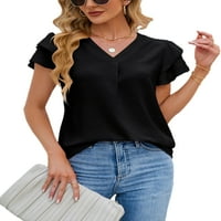 Glonme dame vrhovi kratkih rukava s kratkim rukavima bluza u boji ured slobodne tuničke košulje Elegant V izrez Black XL