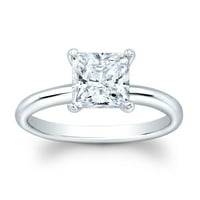 Dame 14k bijeli zlatni zlatni prsten za angažman za angažman sa CT prirodnom princezom Cut White Sapphire Center