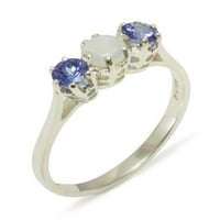10k bijeli zlatni prsten s prirodnim prstenom za angažman Opal & Tanzanite - Veličina 9,75