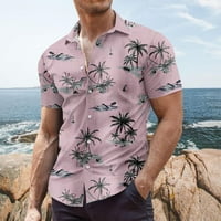 Anepal muškarci tiskali su ležerne košulje na havajske majice na kratkim rukavima za muškarce, ružičaste,