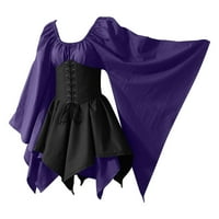 CETHRIO Ženska haljina - Kostimi Gothic Retro dugih rukava dugih rukava s dugim rukavima okrugla vrat-haljina
