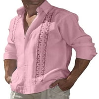 Beiwei Muške ljetne košulje rever na vratu Dugih rukava Bluza Ležerne majica Mens Tee Dugme Down Regular