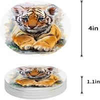 Tiger set okruglog coastera za piće, upijajući keramički kamen podmetač za čaše sa plutama za kućnu