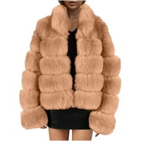 Scyoekwg Ženske zimske kapute Kaputi sa velikim bojama Ležerni kaput dugih rukava Okrug ženska ženska jakna Warm Furry Curry Courry Winter V-izrez Outerwear Khaki XL