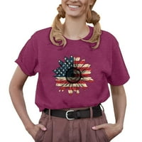 Dan nezavisnosti Ženski suncokret za suncokret tisak kratkih rukava ženska majica okrugli izrez
