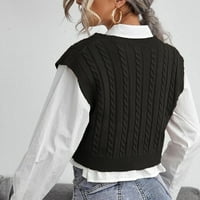 HGW džemper za ženske prepepy stil pletena spremnik Top bez rukava V-izrez vintage džemper prsluk crni