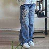 Wendunide traperice za žene Žene Duge hlače sa niskim strukom 90-ih Ispis Vintage Ravne noge Pantne
