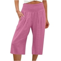 Capri pantalone za ženske ležerne pamučne posteljine obrezane pantalone Ljetni salon pant sa džepovima