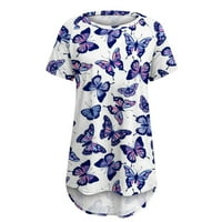 Žene ljetne vrhove o vratu T majice kratki rukav majica povremeni leptir print tunički kratki rukav