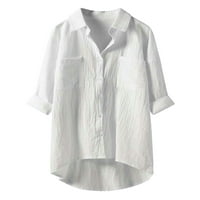 Keeccty ženska ležerna pamučna posteljina bluza tanka dugih rukava niz džepove majice