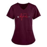 Wendunide T majice za žene Žene kratki rukav V-izrez V-izrez sestrinske radne uniforme T-majice crveno