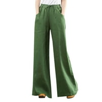 SoighXZC široke pantalone za noge za žene labave lounge hlače ravne dukseve Ljetne pantalone visoki struk Comfy palazzo hlače casual teretna pant zelena m