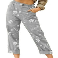 Glonme Ženske pantalone Labave casual hlače Ravna kanta za odmor Modna olovka Confy cvjetni print obrezan
