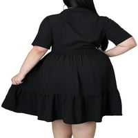 Avamo Ladies Sundress rever vrat Midi haljina kratki rukav Summer haljine Ženska košulja plaža crna