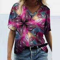 Modne žene tiskati majicu s V-izrezom kratkih rukava casual tee vrhova bluza aq