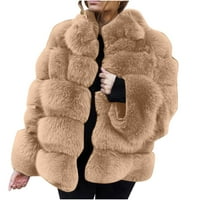 Virmaxy Fau FO kaput za plišane kaput za žene plus veličina zimska topla labav štand ovratnik za kosu plišana jakna kaput mekano toplo flaffy gornja odjeća smeđa-b xl