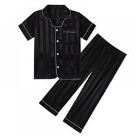 Satin pidžamas djevojka s kratkim rukavima za spavanje s kratkim rukavima meko svileni gumb dolje Loungewear PJS hlače postavljene 5- godine
