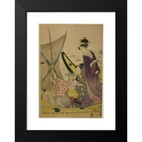Chokosai Eisho Crna Moderna uokvirena muzejska umjetnička ispisa pod nazivom - Žene na ribarskom brodu