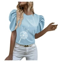 Cyzz Celler ženski ležerni okrugli vrat duhovni rukavi tiskani majica kratkih rukava Top Sky Blue XXL