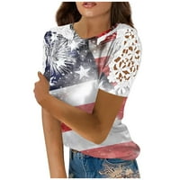 Hanas ženska gornja modna ljetna ženska modna čipka šuplje neovisnosti tiskani okrugli vrat majica kratkih